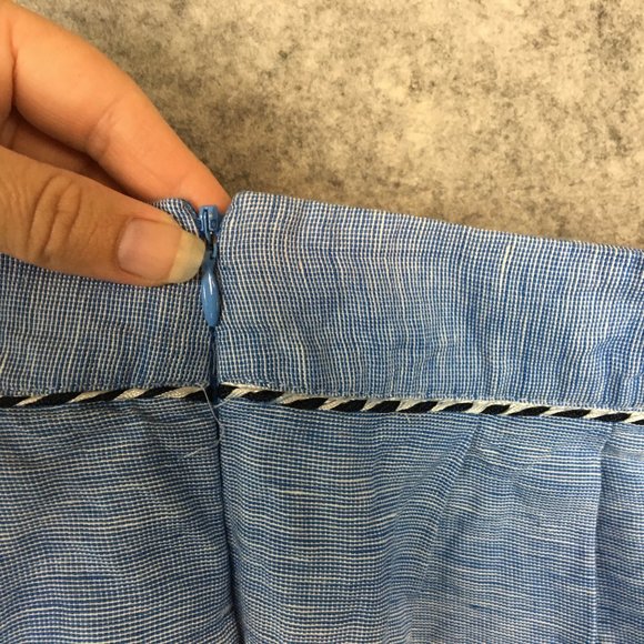 Anthropologie Odille Skirt 4 Blue Linen Blend Layered Embroidered A Line Knee - Picture 13 of 15